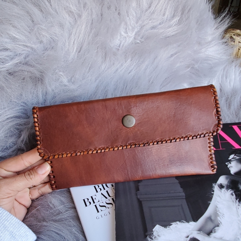 brown large genuine leather wallet
